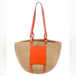 Chloe 
Raffia Leather Trimmed Bucket Bag